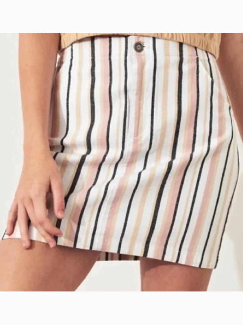 HOLLISTER Ultra High Rise Skirt White Black Pastel Stripe High Waist Cotton Mini